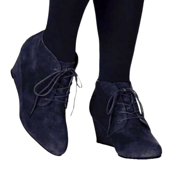 Vionic Boots Lace Up Wedge Shoes Suede Leather Elevated Becca Ankle Twee Black 7 - Picture 1 of 12